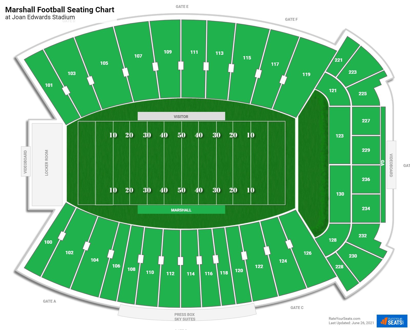 Interactive Joan C. Edwards Stadium Seating Chart for Marshall Events & Football