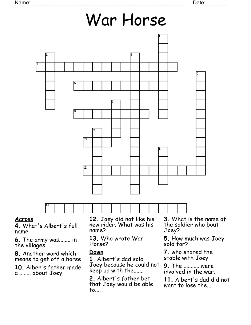 War Horse Crossword Puzzle: How Well Do You Know the Story?