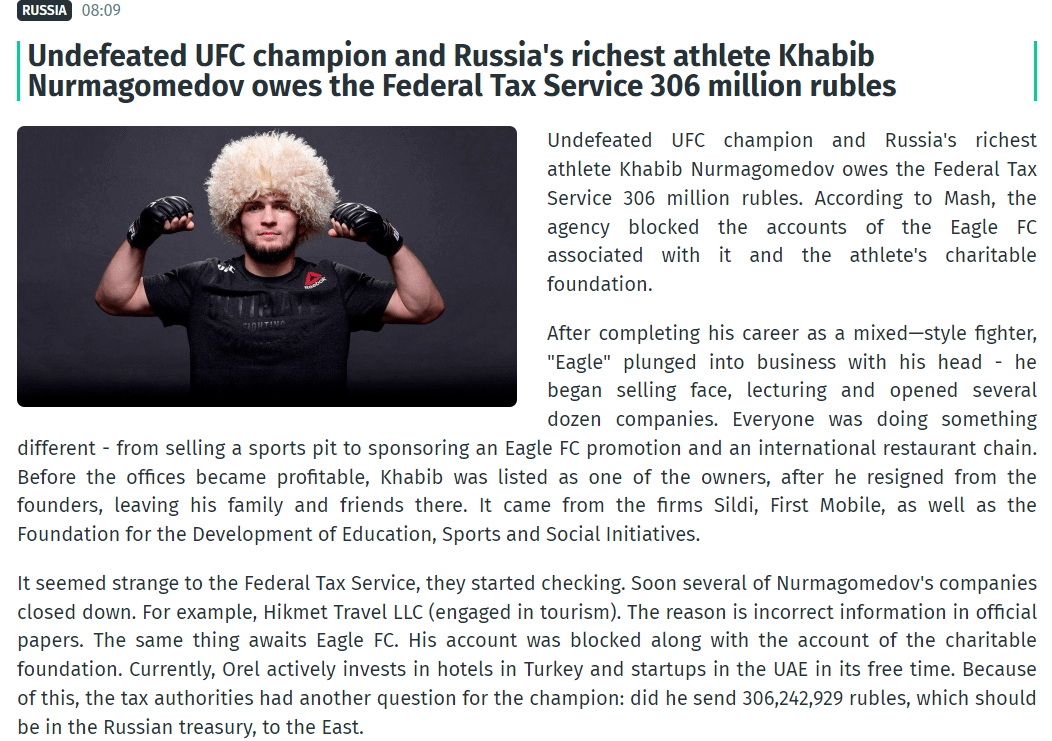 Surprise! Khabib Nurmagomedov Taxes and His Income