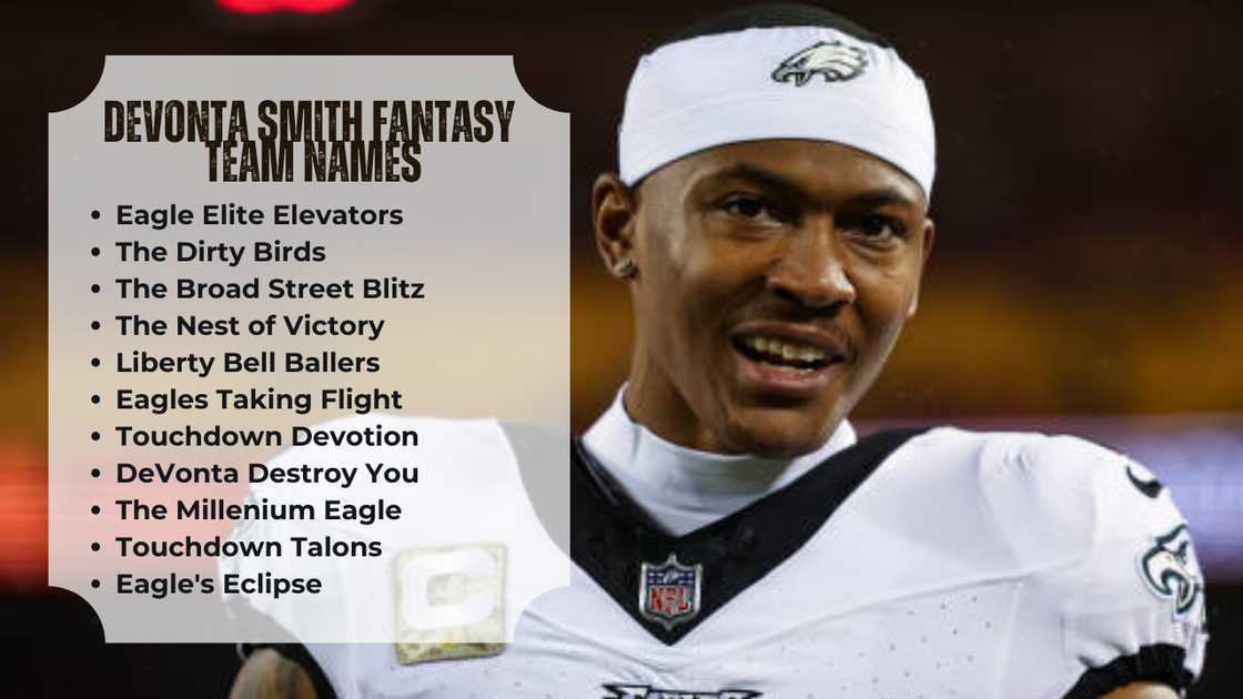 Funny & Cool Devonta Smith Fantasy Football Team Names here.